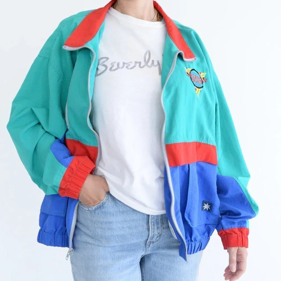 Vintage Starbust Disney Caribbean Beach Resort Primary Colours Windbreaker XL - Picture 3 of 14